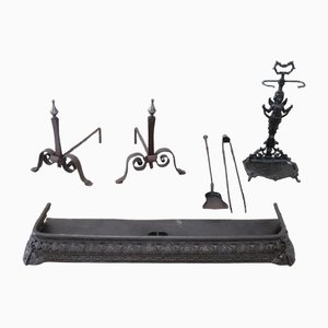 Antique Iron Fireplace Tool Set, Early 19th Century, Set of 6
