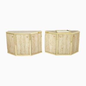 Brass and Travertine Cabinets by Alfredo Freda, 1975, Set of 2