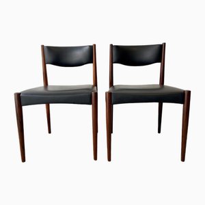 Vintage Rosewood Dining Chairs with Black Vinyl, Set of 2