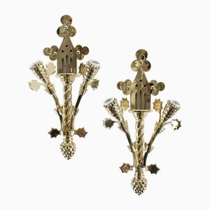 Art Nouveau Wall Lights in Brass in the style of Thorvald Bindesbøll, Denmark, 1900s, Set of 2