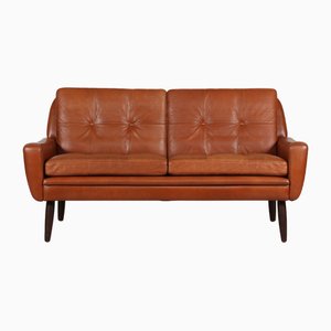 Modernes dänisches Zwei-Sitzer Sofa aus Cognacfarbenem Leder, Dänemark, 1960er