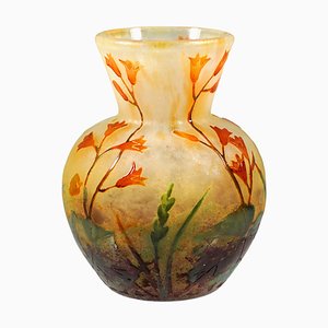 Art Nouveau Cameo Vase with Alumroot Decor from Daum Nancy, France, 1910s
