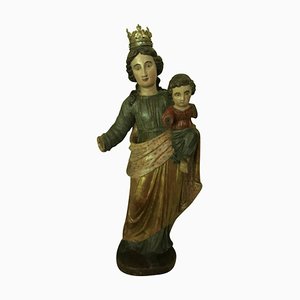 18th Century Polychrome Limewood Statue of H.Maria and Child Jezus