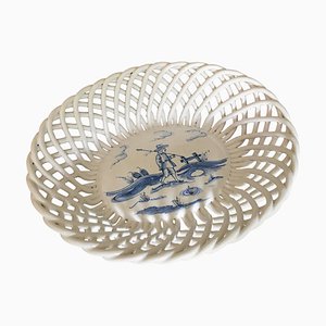 19th Century Dutch Biscuit in Blue Basket from Delft, 1899