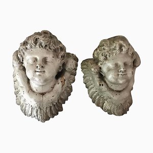 17th Century Baroque Angels Puttis in White-Grey Lacker Limewood, 1650s, Set of 2