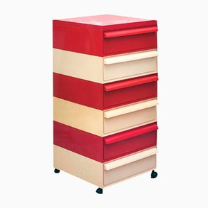 Space Age Italian Plastic Stacking Drawers in Red and White by Simon Fussell for Kartell, 1970s