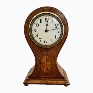 Antique Edwardian Oak and Fan Marquetry Inlaid Balloon Shaped Mantle Clock, 1900