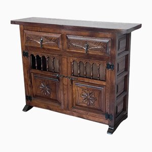 20th Century Large Catalan Spanish Baroque Carved Walnut Credenza, 1900s