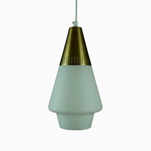Opaline Glass and Brass Pendant Lamp for Asea Belysning Sweden, 1960s