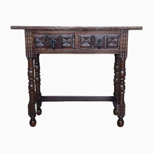 Early 20th Century Spanish Console Table with 2 Drawers and Turned Legs, 1890s