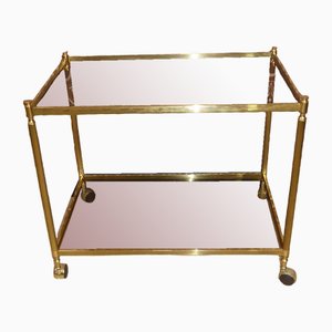 Brass & Glass Side Table on Wheels, 1970s