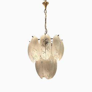 Lámpara de araña con hojas de cristal de Murano esmerilado, años 70