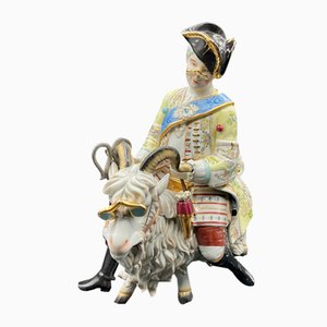 Large Porcelain Count Bruhl's Tailor on a Goat Figure from Capodimonte, 1950s