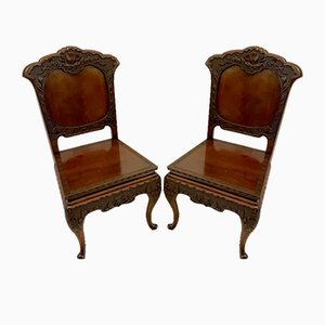 Antique Carved Chinese Hall Chairs, 1880, Set of 2