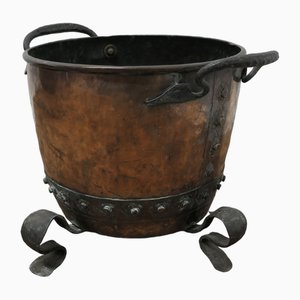 19th Century Arts and Crafts Copper and Wrought Iron Log Bin