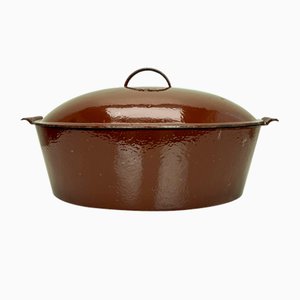 Large Vintage Casserole Enameled Cast Iron Cooking Pan, 1940s