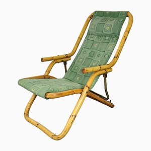 Vintage Liegestuhl aus Bambus & Grünem Stoff, Italien, 1970er