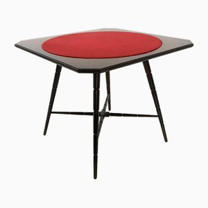 Vintage Ebonized Beech Game Table with Red Fabric from Chiavari, Italy, 1950s