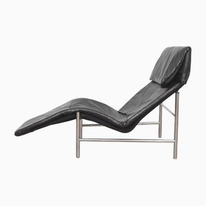 Chaise longue Skye vintage de cuero negro de Tord Björklund para Ikea, años 80