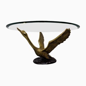 French Swan Coffee Table in Brass and Glass, 1960s