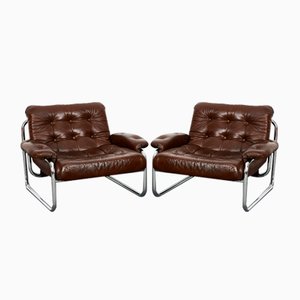 Vintage Borkum Lounge Chairs in Leather by Johan Bertil Häggström for Ikea, 1978, Set of 2