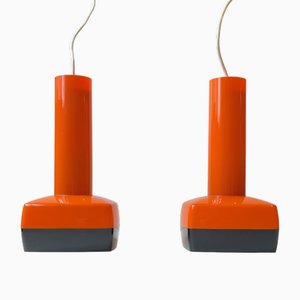 Danish Orange Plastic Ceiling Lamps by Bent Karlby for A. Schroder Kemi, 1970s, Set of 2