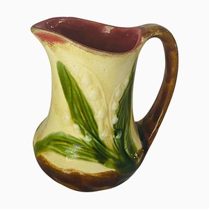 Majolica Pitcher in Brown Yellow and Green Colors by George Jones, France, 1900s