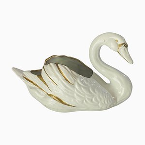Vide Poche Swan Sculpture Shaped in Porcelain, Italy, 1970s