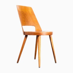 French Honey Beech & Bentwood Mondor Dining Chairs attributed to Baumann, 1960s, Set of 4