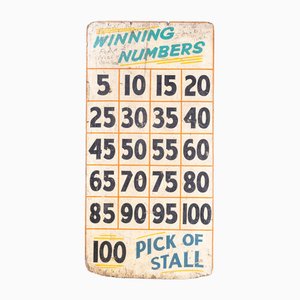 Cartel de feria con números ganadores original grande, años 50