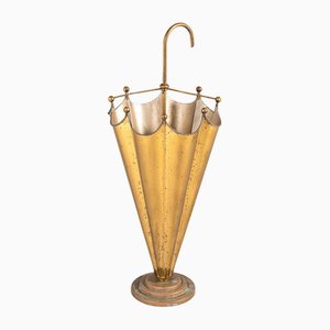Mid-Century French Patinated Brass Formed Umbrella Stand, 1950s