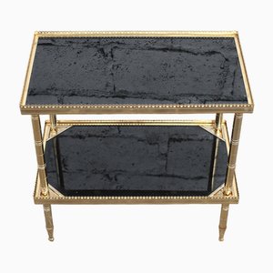 Vintage French Black Glass & Brass Side Table, 1970s