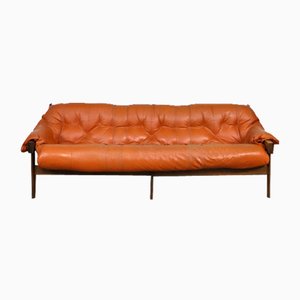 Mp-41 Sofa in Cognac Leather by Percival Lafer, Brazil, 1970s