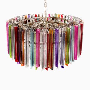 Lampadari Triedri in vetro di Murano con 265 prismi multicolori e trasparenti, 1999, set di 2