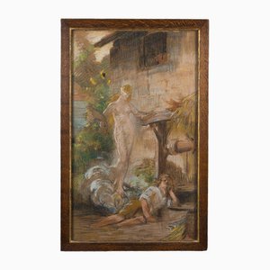 Giovane donna nuda e uomo sdraiato, 1900, acquerello su carta