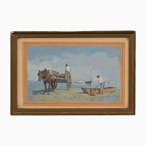 Christian Couillaud, Fishermen in Noirmoutier, 20th Century, Watercolor, Framed