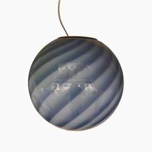 Lampada a sospensione bianca e blu trasparente in vetro di Murano di Simoeng
