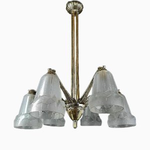 Art Deco French Chandelier in Nickel Plating by Degue, 1930