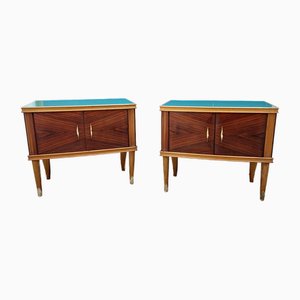 Wooden Bedside Tables with Glass Top, Italy, 1950s, Set of 2