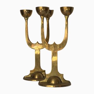 Swedish Brass Candleholders, Set of 2