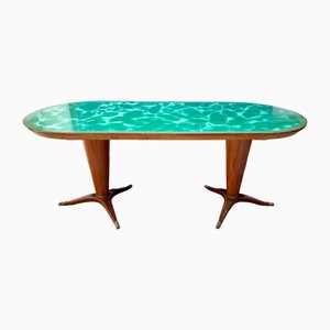 Wooden Dining Table with Glass To from La Permanente Mobili Cantù, Italy, 1950s