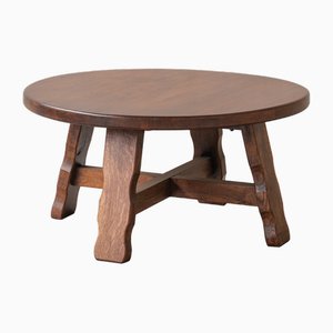 Mid-Century Brutalist Oak Circular Coffee Table