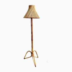 Mid-Century French Floor Lamp in Rattan and Straw, 1950s