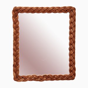 Vintage French Wall Mirror in Rattan, 1960s