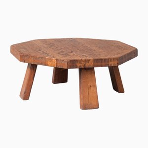 Mid-Century Dutch Brutalist Octagonal Oak Coffee Table