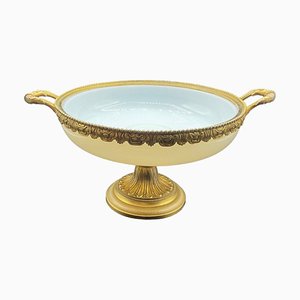 Large French Opaline Glass Tazza Bronze Mounted in Opaline