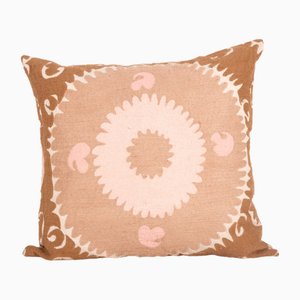 19th Century Turkish Brown and Pink Suzani Cushion Cover