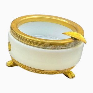 White Opaline Ashtray with Bronze Mount and Lion Feet