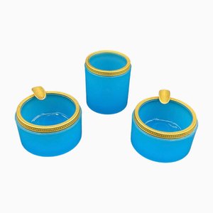 Service en Opaline Bleue avec Monture en Bronze, Set de 3