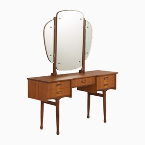 Vintage Scandinavian Teak Dressing Table with Adjustable Mirrors and 5 Drawers, Denmark, 1960s